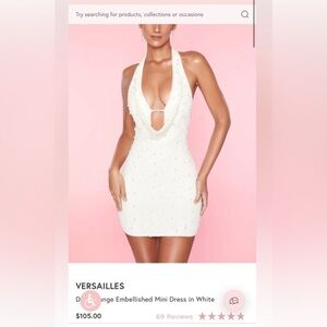 Oh Polly Halter Deep Plunge Embellished Pearl Dress